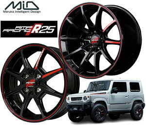 MID RACING R25 �z�C�[�� 16�C���` 4H100 6J+43 1�{ �u���b�N&�������b�h���C�� �}���J