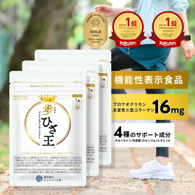 歩ひざ王 3袋 (90日分) [機能性表示食品] ひざ王 ひざ 膝 ロコモ プロテオグリカン 16mg サプリ 非変性II型コラーゲン 16mg 乳酸菌 カルシウム ビタミンD オオイタドリ 鮭鼻軟骨 膝サポーター 定期購入 国内製造 サプリ 3ヶ月分 大容量