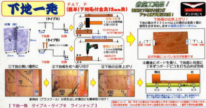 楽天市場】ダンドリ 下地取付金具 下地一発 Aタイプ【手すり 収納 