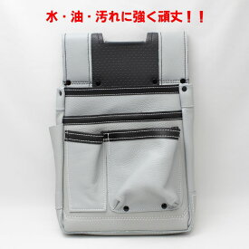 天寿刃物 仮枠袋 KA−25Si（シルバー）【皮 革 釘袋 腰袋 工具袋 ネイルバッグ くぎぶくろ 大工 仮枠】