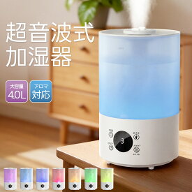 加湿器 大容量 4L 超音波式 卓上加湿器 アロマ対応 上から給水 おしゃれ 加湿機 最大噴霧300ml/h 50時間連続作動 切タイマー ダブル吹出口360°調整 静音 空焚き防止 省エネ リモコン付き 消灯可能 乾燥対策/花粉症対策