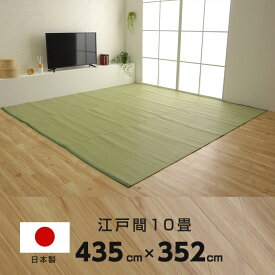 ★最大1800円OFFクーポン★江戸間10畳 約435×352cm 長方形 ラグ 洗える カーペット 日本製 国産 抗菌 防臭 消臭 アウトドア レジャー 敷物 和室 シンプル グリーン 畳カーペット ポリプロピレンカーペット PPカーペット 茣蓙 ござ たたみ 敷物 上式 畳風 軽い PP 汚れにくい