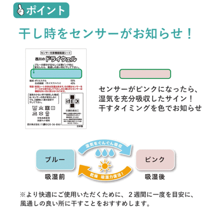 西川 ドライウェル セミダブル 日本製 西川 除湿シート ドライウェル ダブル 日本製 抗菌 防臭 消臭 防