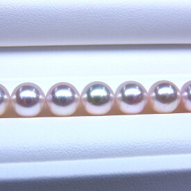 《真珠大卸からの直販》■テリ評価85点・白く美しく輝く真珠をご希望の方におすすめ■越物アコヤ本真珠ネックレス[ホワイト系グリーンピンク] 7.5-8mm【送料無料】