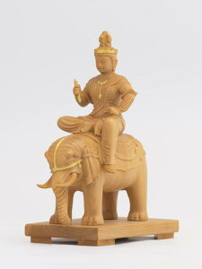 極小仏 帝釈天騎象像 9.8cm(木製:ツゲ 金泥仕上)_仏像 フィギュア 木彫り 置物(GSBたいしゃくてんきばぞう