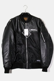 【中古】23AW NEIGHBORHOOD NH × Schott . ネイバーフッド ショット SIZE:L LEATHER COMBI MA-1 JACKET レザーコンビ フライトジャケット BLACK ブラック 232USSHN-JKM02S /● メンズ 【ベクトル 古着】 240119