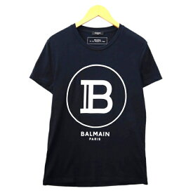 【中古】バルマン BALMAIN クルーネック ロゴ フロッキープリント 半袖 Tシャツ カットソー S BLACK(ブラック) メンズ 【ベクトル 古着】 240325