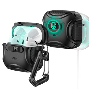 ESR AirPods 4 ケース(HaloLock) AirPods 第4世代 ケース(2024) (USB-C) 対応 MagSafe 対応 落下防止ロック イージーオープン Cyberシリーズ ブラック