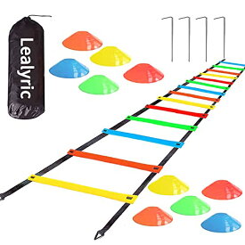 Lealyric トレーニングラダー 3m/6m/9m マーカーコーン10枚 プレート12枚セットらだー サッカー 練習 収納バッグ付き 瞬発力 敏捷性練習トレーニング バスケットボール/サッカー/野球トレーニング