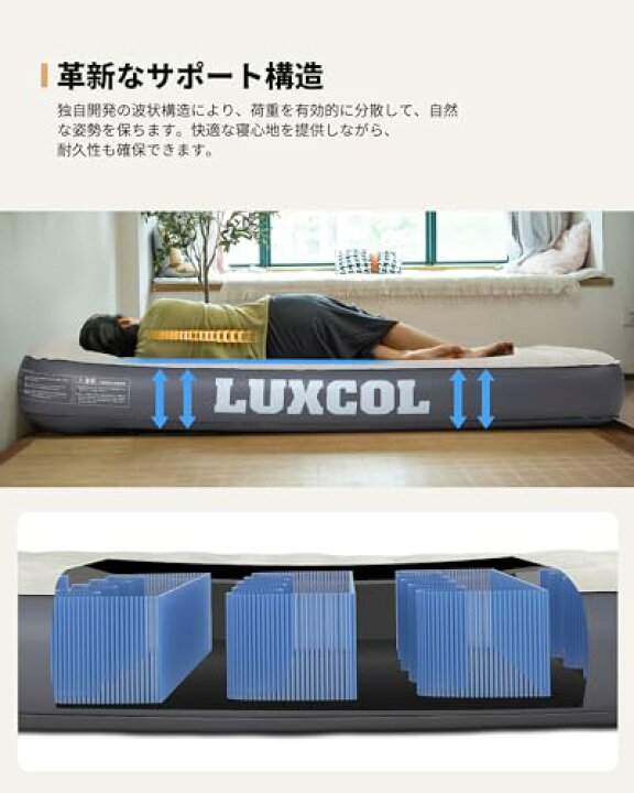 楽天市場】電動エアーベッド LUXCOL シングル191×99×25cm 電動ポンプ 