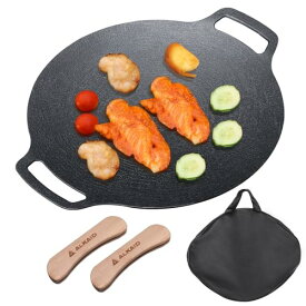 ALKAID マルチグリドル 鉄板 ih 直火 33cm 軽量 グリドルパン 焼肉 bbq シーズニング不要 アウトドア シリコーンとってカバー付き 収納袋付き (33cmアップグレード版)
