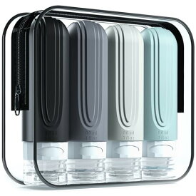 客室乗務員推薦トラベルボトル 2024年新型 トラベルセット 一目でわかる 特殊な三重フタ構造 詰め替えボトル 携帯便利 旅行用 出張用 シャンプーボトル 収納ポーチ付 ブラシ 4本セット [Mrsdry]