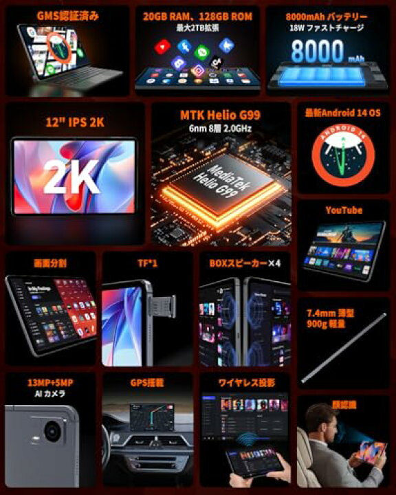 楽天市場】Android14 タブレット 12インチ G99 Hitabt P30A タブレット 