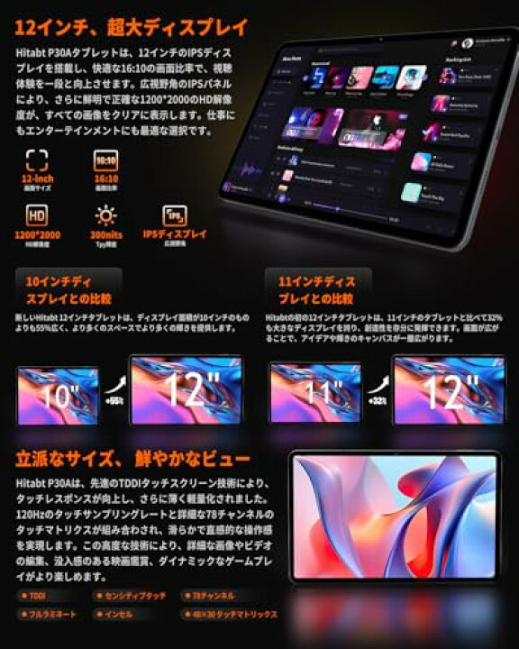楽天市場】Android14 タブレット 12インチ G99 Hitabt P30A タブレット 