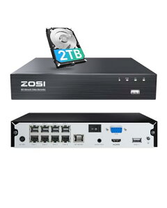 ZOSI hƃR[_[ 8ch 2tb hdd 800f poehƃR[_[ NVR lbg[NrfIR[_[ H.265+ ail aiԗm ai猟m ̌m u X}z/PCΉ Avx [ʒm ^^