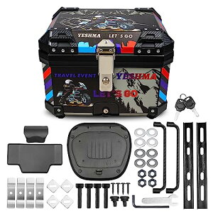 POWER PANDA レーシング調バイク リアボックス 45L バイク用 大容量 トップケース バイク ボックス ABS プラスチック オシャレ 着脱簡単 取り付けベース付き バックレスト付き 防犯対策用 鍵2本