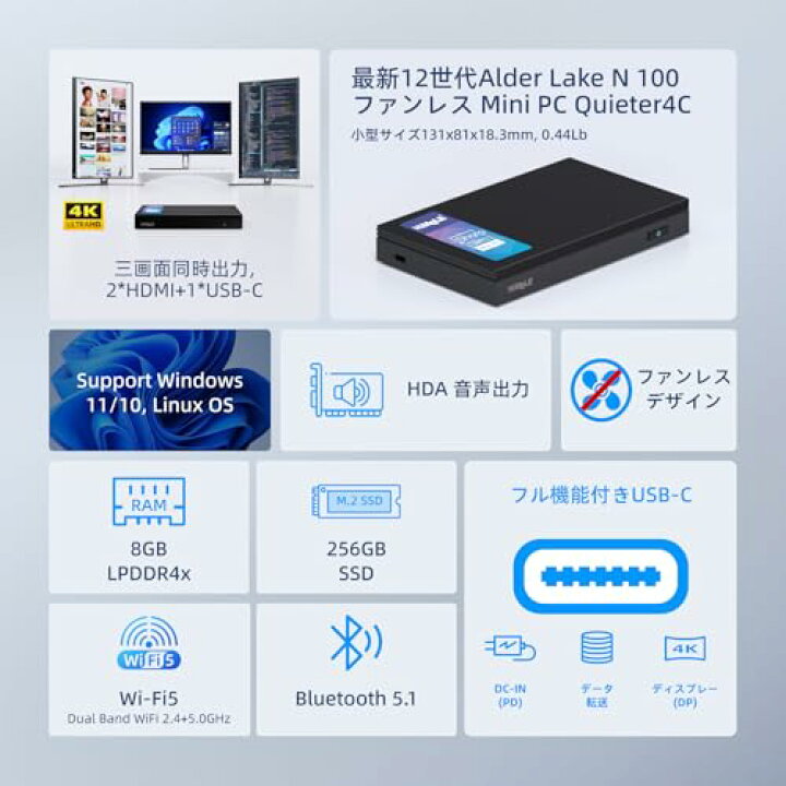 楽天市場】HiMeLE Quieter4C ファンレスミニPC 12th Alder Lake N100 