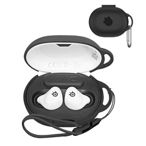 For SteelSeries Arctis GameBuds �p �P�[�X �J�o�[ NOUKAJU ���C�����X �C���[�z�� �V���R�� �ی�P�[�X �i�J���r�i�t��+�X�g���b�v�t�� �j �����h�~ �L�Y�h�~ �ϏՌ� �����[�d�\ �h�o �h�� (�u���b�N)