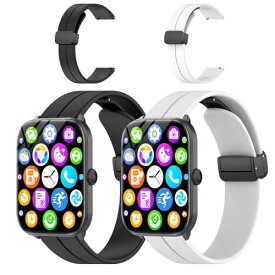 [HUKWIMO] 2本セット HOIBAI ウォッチ バンド コンパチブル 対応 交換ベル 22mm スポーツストラップ 交換ベルト スポーツ バンド シリカゲル バックル付き ステンレス製交換バンド ファッション 頑丈 男女兼用 伸縮バンド サイズ調整可能 細身