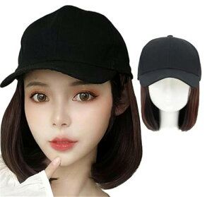 帽子付きウィッグ ウィッグ 付き 帽子 ショート ボブ 髪付き レディース 帽子ウィッグ ナチュラル ハロウィン 普段使い 仮装 変装 女装 自然 小顔 可愛い 原宿 (B)