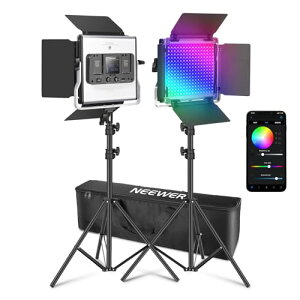 NEEWER 660 PRO II RGB LED�r�f�I���C�g �B�e�p���C�g �X�^���h�t�� 2�p�b�N�Z�b�g APP���� 50W 360°�t���J���[ 1%�������� ���P�x CRI97+ 7000lux/0.5m 3200K-5600K �o�[���h�A�t��