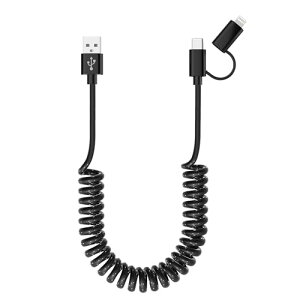 2in1 USB - USB-C ����� ���C�g�j���O�P�[�u�� �J�[���R�[�h �R���{ Apple Carplay & Android Auto �Ή� iPhone�[�d�P�[�u�� [MFi & 3A �����[�d & �f�[�^����] �J�[�� USB A to USB C+Lightning �}���` �[�d�P�[�u��