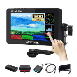 ANDYCINE A6 II 5.5�C���` �^�b�`�� �t�B�[���h���j�^�[ 1600nit���P�x 4K HDMI���o�� �w3�̋��d���@ Typc-C/DC12V���d F970�o�b�e���[�v���[�g�x1920x1080 FHD �uF550C�o�b�e���[�t�� �Ռ��t�[�h�t�� ���[�P