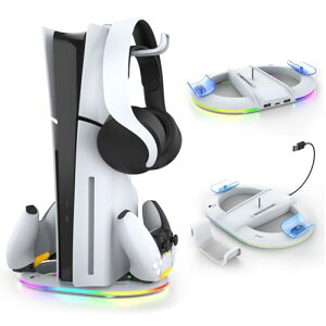 PS5 Pro/�V�^ PS5 Slim �p�X�^���h �c�u���V�o��-�����^Tomistan PS5 Pro/Slim�p RGB �R���g���[���[ �[�d�X�^���h 2�䓯���[�d RGB���͋C���C�g �ߏ[�d�h�~ ���@�\ PS5���Ӌ@�� �f�B�X�N/�f�W�^�� ���p