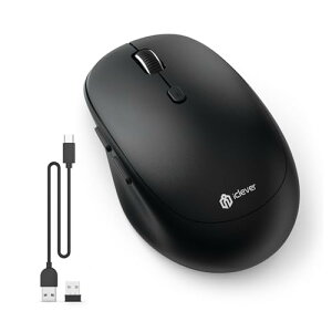 iClever ���C�����X�}�E�X �f���A�����[�h �����}�E�X Bluetooth type-C�[�d�� �}�E�X 2.4GHz �É� 7���{�^�� 800/1200/1600/2400 DPI 3��f�o�C�X�����ڑ��\Windows XP/Vista/7/8/10�AMac�AiPad OS�AiOS�AAndroid�AChrome