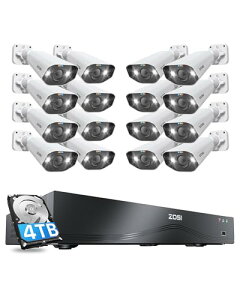 ZOSI 800����f POE�h�ƃJ����16��Z�b�g POE���d�J���� ���O �Ď��J���� 16ch H.265+�f�����k�h�ƃ��R�[�_�[ 4TB HDD���� �l������ �����x�� �^�� �o�����ʘb �l���Z���T�[ �d���H���s�v �����^�� ��
