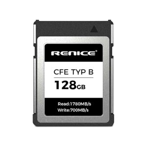 RENICE CFexpress Type B 128GB �����\ �������[�J�[�h �ő�ǂݏo��1780MB/s �ő发������700MB/s PCIe Gen3.0x2 NVMe 1.3 �������d�� 4K/6K�^��Ή� for EOSR3 R5 R5C C300 1DX C500 Z9 Z7II Z6II Z7 Z6 D5 D850 D500 X-H2S