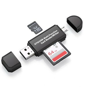 SD�������[ �J�[�h���[�_�[ USB�}���`�J�[�h���[�_�[ ���@�\ OTG SD/Micro SD�J�[�h���Ή�Microusb/USB�ڑ� Windows/New Macbook/Huawei/Xperia/ASUS/Android�Ȃǂ̋@��ɑΉ� (USB2.0�[�q��MicroUSB�[�q, �u���b�N)