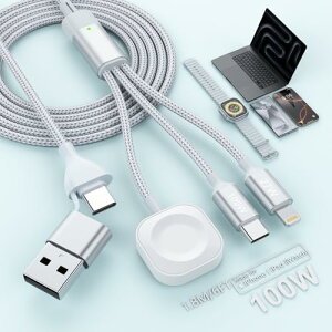 2025�V�o��[�d�P�[�u�� 3in1 �[�d�R�[�h 100W PD�Ή� 5A�}���[�d Lighting+Watch+USB C 3�䓯�����d�\ iPhone 16 15 Pro Max�AGalaxy S24 S23 S22 S21 S25 Ultra�AMacBook Air/Pro�AiPad�AApple Watch 10/9/8/7/6/5/4/3/2/1/Ultra