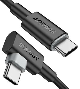 SUNGUY USB C-USB C�P�[�u�� 0.15m [2���g]�A���p90�x�^�C�vC-C 60W PD�}���[�d�Ή�iPhone 15/16�ASamsung Galaxy S23/S24�AMacBook Air/Pro�AiPad Pro 2020