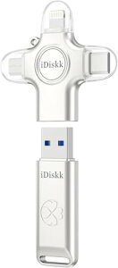 iDiskk 4in1 256GB iPhone �O�t�� USB�������E�t���b�V���h���C�u 3in1�ϊ��A�_�v�^ �O���X�g���[�W �X�e�B�b�NLightning��Type-C��iPhone17/16/15�V���[�Y/iPad�V���[�Y/Android�X�}�z/Mac/PC�ȍ��݊��� �v���O&�v