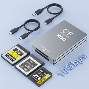 2026�V�݌vCFexpress Type B & XQD & SD �J�[�h���[�_ 3 in 1�A�f���A���X���b�gUSB3.2 10Gbps �����]�� CFexpress Type B cf�J�[�h���[�_�[ �A���~�j�E�� �^�C�v cf�J�[�h �A�_�v�^�[ cf sd XQD �J�[�h Android/Windows/Ma