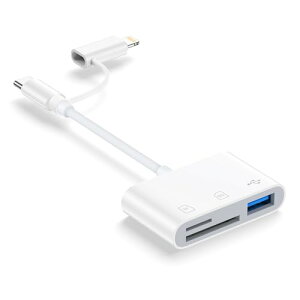 �f�[�^�ڍs 2026�NMFi�F��Lightning���^�C�vC���p�J�[�h���[�_�[ iPhone17/iPad�p �ʐ^�]�� 480Mbps 3-in-1 USB-A/SD/microSD �ő�2TB OTG�Ή� �ݒ�s�v �A�v���s�v iOS13�ȏ� / Android/Mac�Ή�