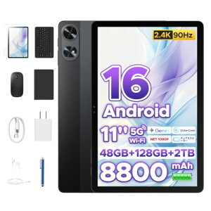 11�C���` �Z�b�g�� �^�u���b�g 2026 Android16P11 Pro �A���h���C�h�^�u���b�g, 48GB+128GB+2TB�g���Ή�, T7250����, 2.4K 90Hz�����t���b�V�����[�g�f�B�X�v���C, 8800mAh/18W, Widevine L1, 13+5MP�J����, ��F��, GPS,