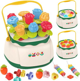 5in1 モンテッソーリ 知育玩具 3 4 5 6歳早期開発おもちゃ フラワーのDIY 形合わせ はめ込み 大根抜きゲーム 積み木 紐通しおもちゃなど多機能おもちゃ 収納できる花かごが付き 誕生日プレゼント ランキング