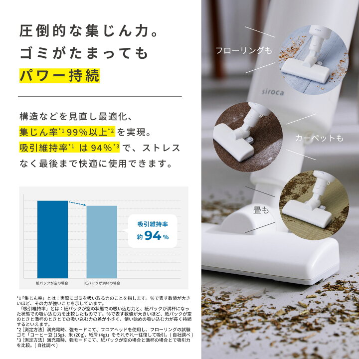 楽天市場】【シロカ公式】紙パック式 コードレススティッククリーナー 