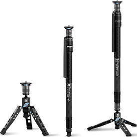 SIRUI(シルイ) SVM Rapid System 一脚 SVM-145｜自立型3段一脚｜軽量カーボンファイバー製・折りたたみ式トラベル一脚｜スタンド・ミニ三脚・延長ロッドの3in1仕様｜一眼レフ ミラーレス対応｜最高145CM｜最大荷重10kg｜旅行/動画撮影に最適