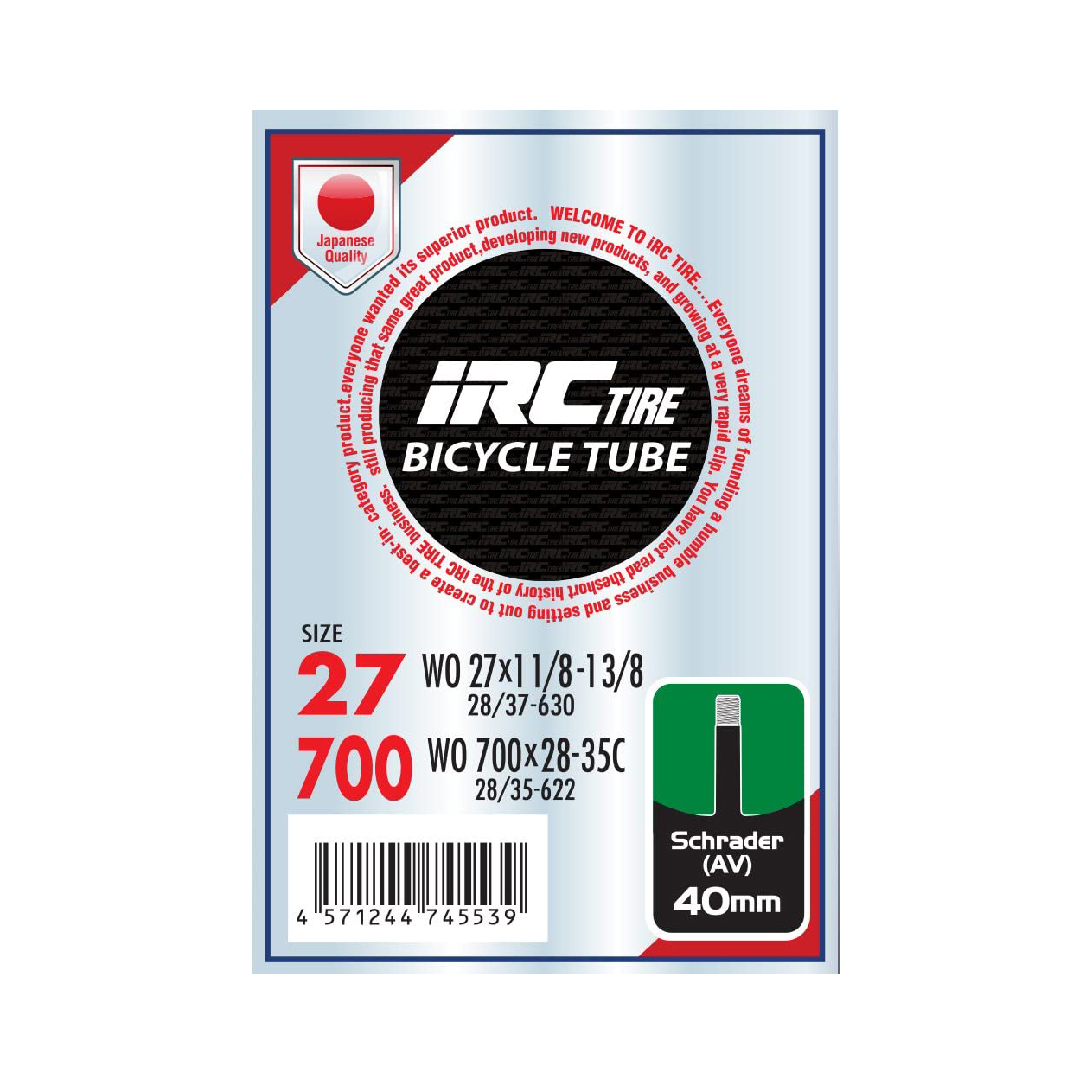 IRC BICYCLE TUBE 28950J 700X28-35C 在庫処分大特価!! 米式40mmバルブ
