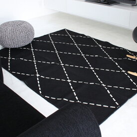 【ラグ廃番予定】176cm×176cm 日本製　sisdesign ORIGINAL ウォッシャブル コットン ラグ　モノトーン　黒　グレー