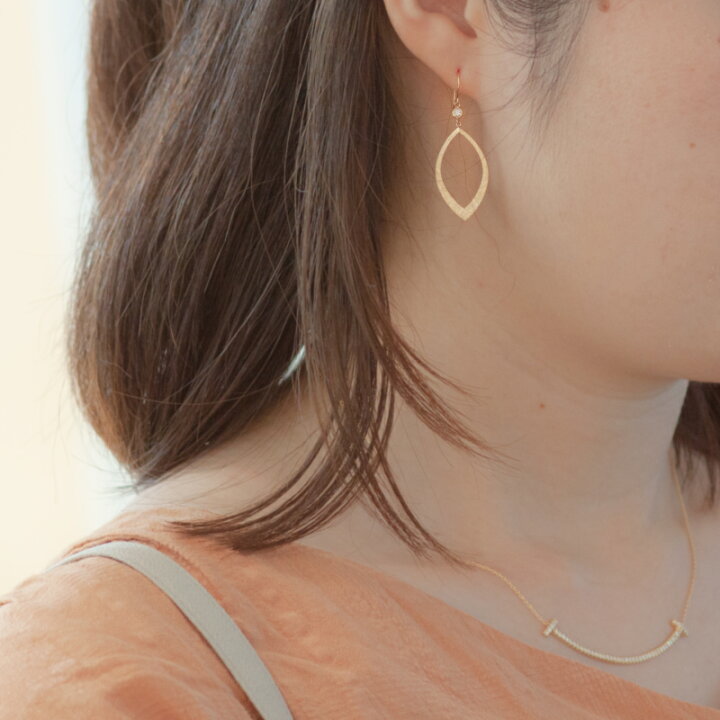楽天市場】K10 ゴールド フックピアス リーフ ＆ ダイヤ フック ピアス 