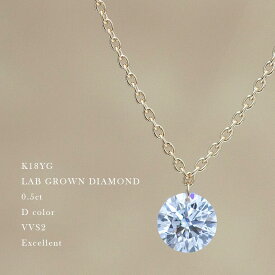 【ALTRO アルトロ】 ラボグロウンダイヤモンド K18 ラボグロウン ダイヤモンド ネックレス 大粒 レーザーホール 0.5ct 一粒 合成ダイヤモンド ラウンドカット フレームレス 穴あき 18金 イエローゴールド K18YG ジュエリー 送料無料