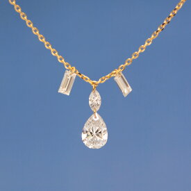 【ALTRO アルトロ】 Lior リオール K18 ラボグロウンダイヤモンド ファンシーシェイプ シャンデリア ネックレス 0.8ct ペアシェイプ バゲット ドロップデザイン レーザーホール 合成ダイヤモンド ラウンドカット フレームレス 穴あき 記念日 アニバーサリー 送料無料
