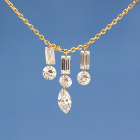 【ALTRO アルトロ】 Lior リオール K18 ラボグロウンダイヤモンド ファンシーシェイプ シャンデリア ネックレス 0.8ct マーキス バゲット ドロップデザイン レーザーホール 合成ダイヤモンド ラウンドカット フレームレス 穴あき 記念日 アニバーサリー 送料無料