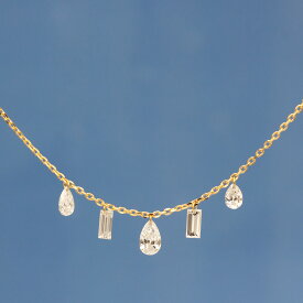 【ALTRO アルトロ】 Lior リオール K18 ラボグロウンダイヤモンド ファンシーシェイプ シャンデリア ネックレス 0.57ct ペアシェイプ バゲット ラインデザイン レーザーホール 一粒 合成ダイヤモンド フレームレス 穴あき ジュエリー 記念日 アニバーサリー 送料無料