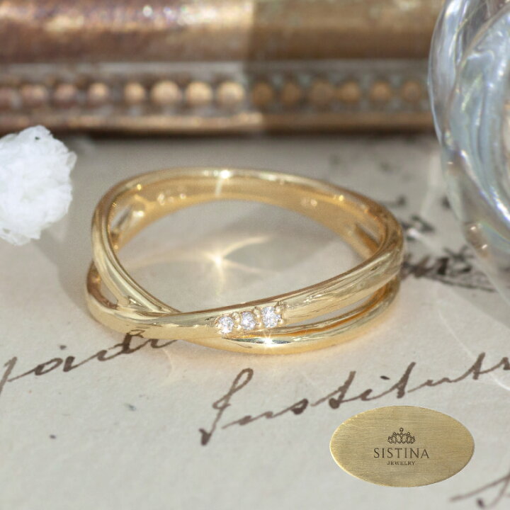 楽天市場】指輪 リング ゴールド クロスリング 0.02ct ダイヤモンド 
