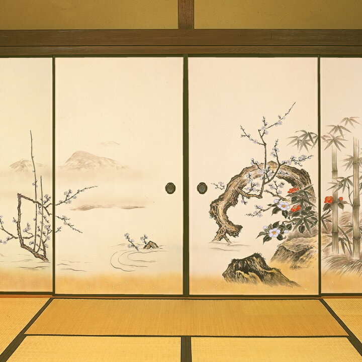 楽天市場】高級織物襖紙 香祥竹梅（かしょうちくばい） 4枚組 （襖/襖 